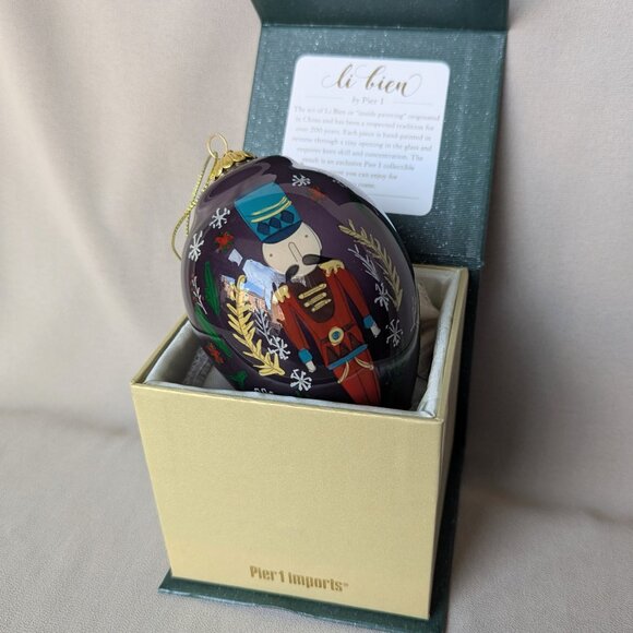 Pier 1 One Nutcracker Glass Ornament Li Bien Hand Painted Finial 2019 Gift Box - Picture 3 of 6